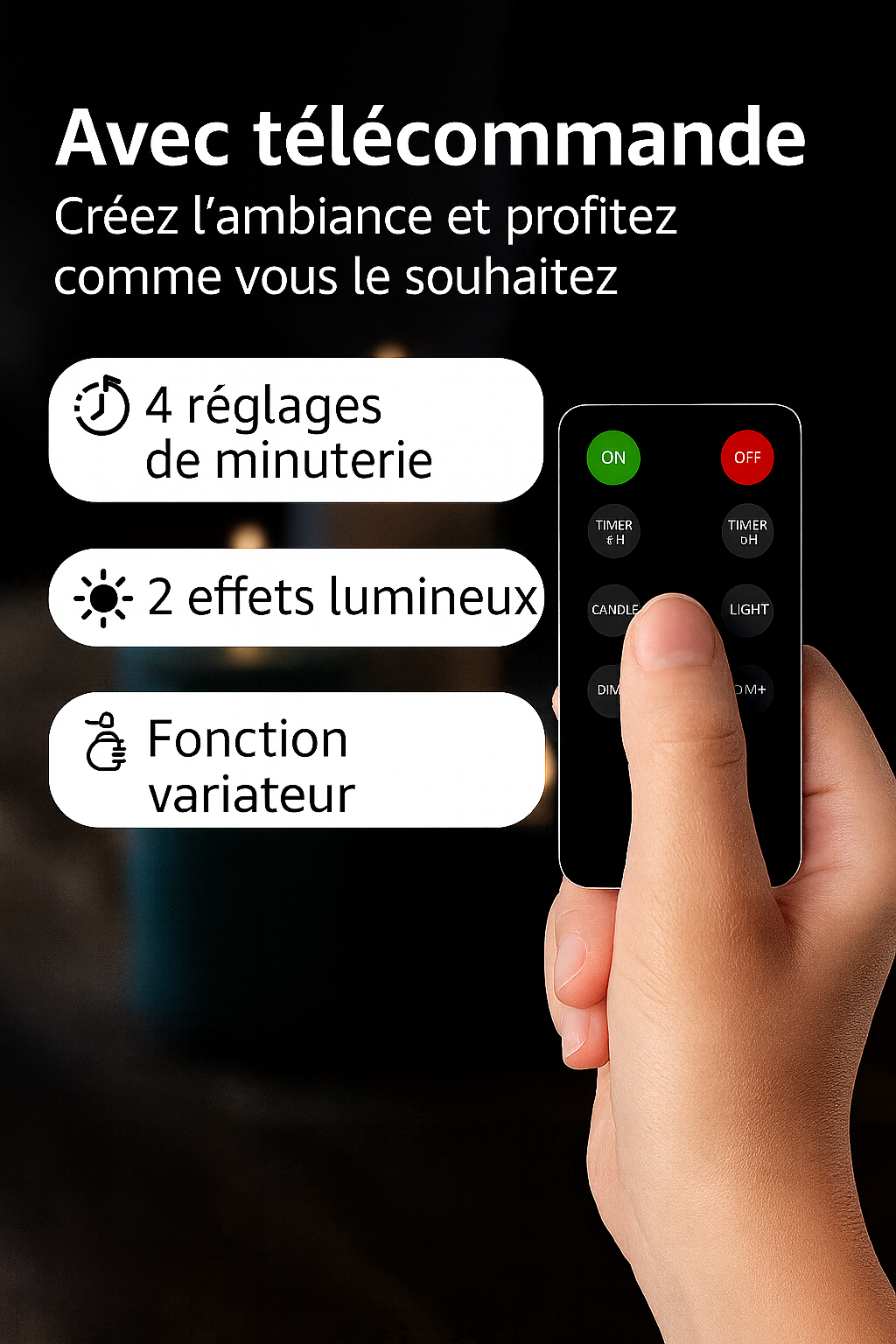 FlinQ - Ensemble de 3 bougies LED rechargeables à flamme vacillante - Télécommande incluse - Nuits urbaines