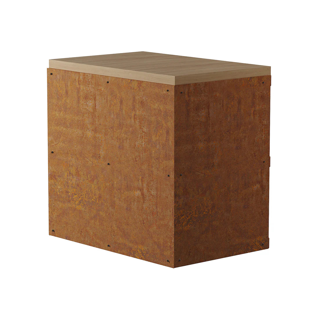 Desserte en acier corten avec planche hêtre 100x65x70 cm