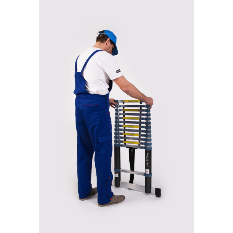 Echelle télescopique PRO en aluminium - 13 échelons - 3.8 m + stabilisateur