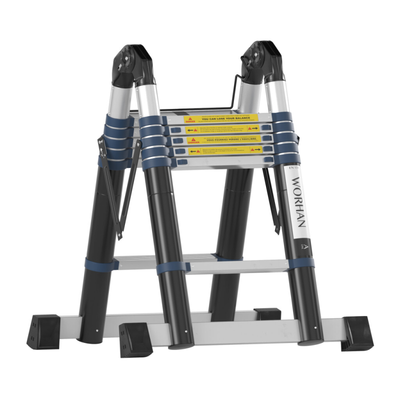 Escabeau télescopique PRO en aluminium - 2 x 6 échelons - 3.2 m + 2 stabilisateurs