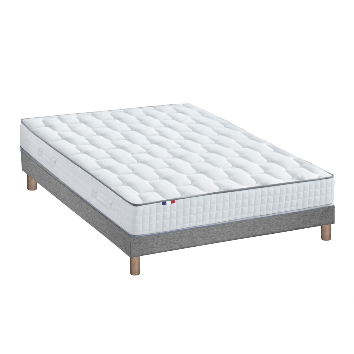 Ensemble literie : matelas 23 cm  à ressorts COSMOS et sommier Gris chiné - qualité française