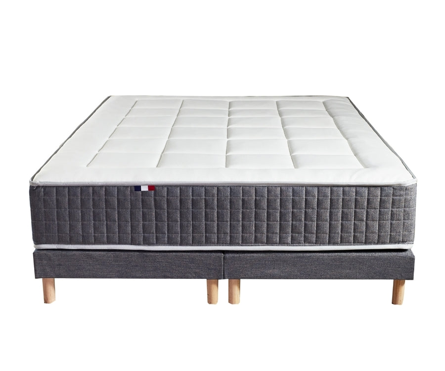 Ensemble 180X200 Matelas ressorts 30 cm 7 zones + Mémoire de forme + Sommier KING STYLE Fabriqué en France