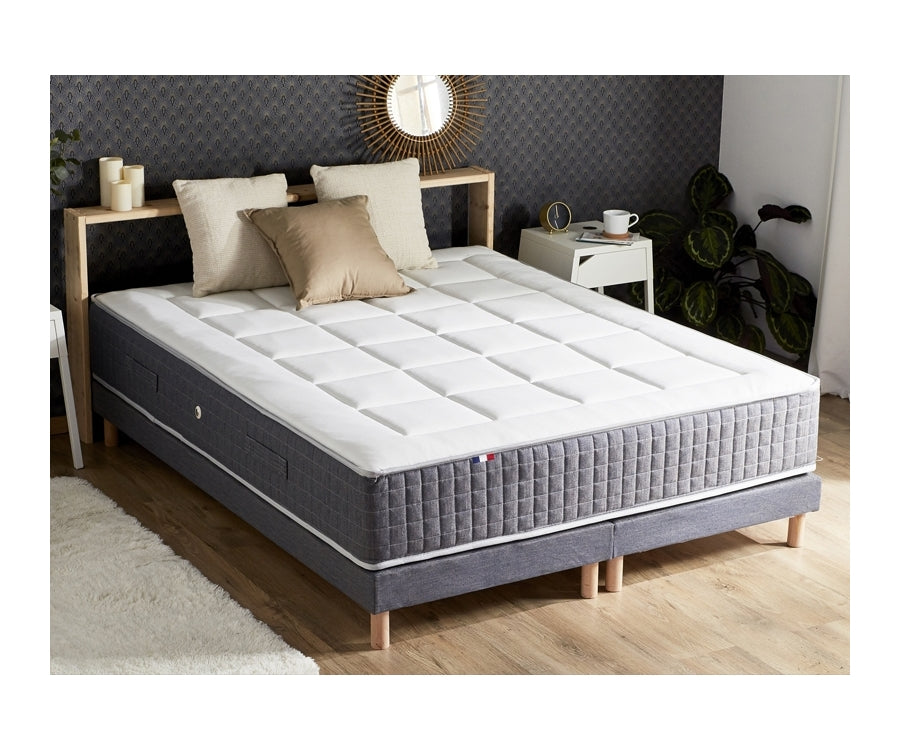 Ensemble 180X200 Matelas ressorts 30 cm 7 zones + Mémoire de forme + Sommier KING STYLE Fabriqué en France