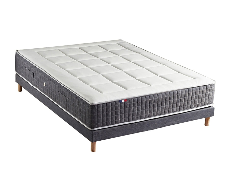 Ensemble 140X190 cm Matelas 30 cm à ressorts 7 zones + Mémoire de forme + Sommier KING STYLE Fabriqué en France