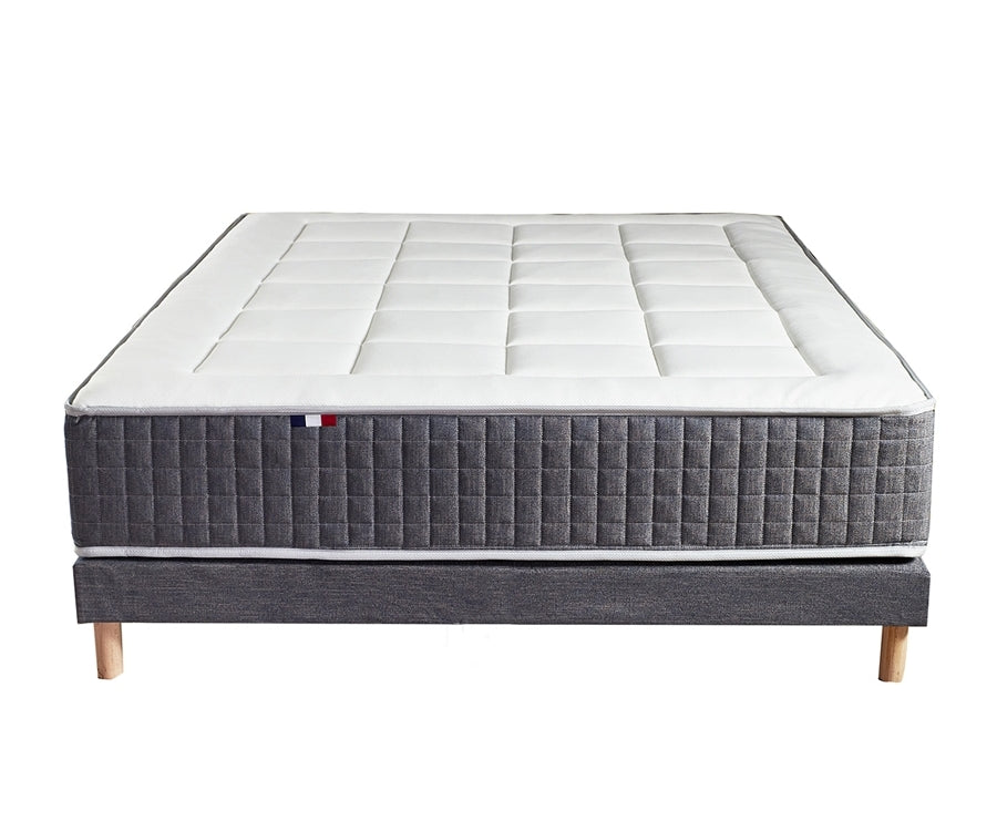 Ensemble 140X190 cm Matelas 30 cm à ressorts 7 zones + Mémoire de forme + Sommier KING STYLE Fabriqué en France