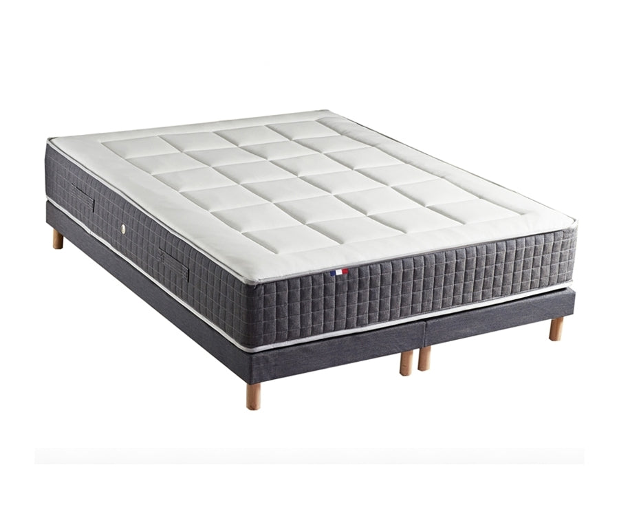 Ensemble 160X200 cm Matelas 30 cm à ressorts  7 zones + Mémoire de forme + Sommier KING STYLE  Fabriqué en France