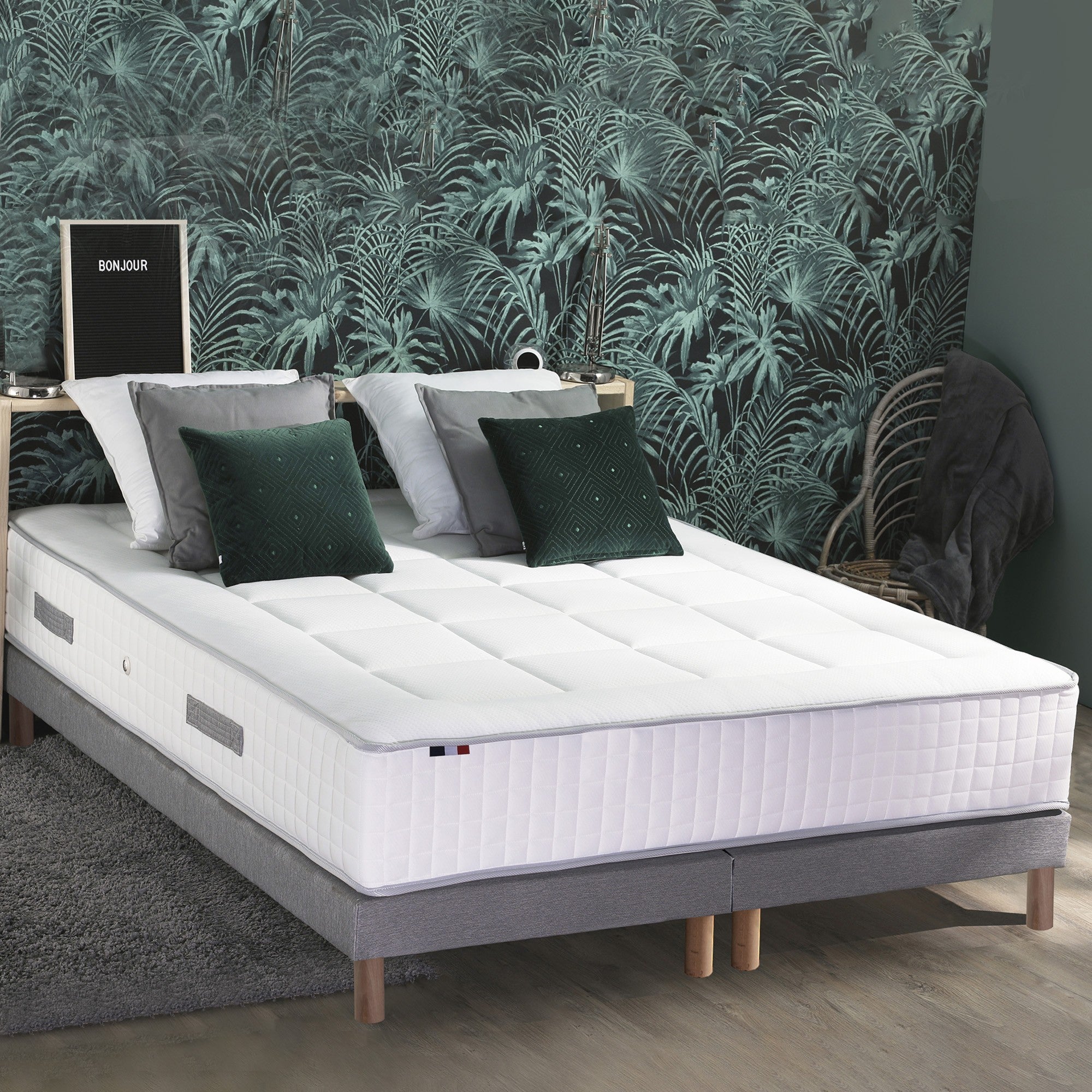 Ensemble matelas 30cm 160X200 cm Ressort 7 zones + sommier + oreiller + couette - FABRICATION FRANCAISE