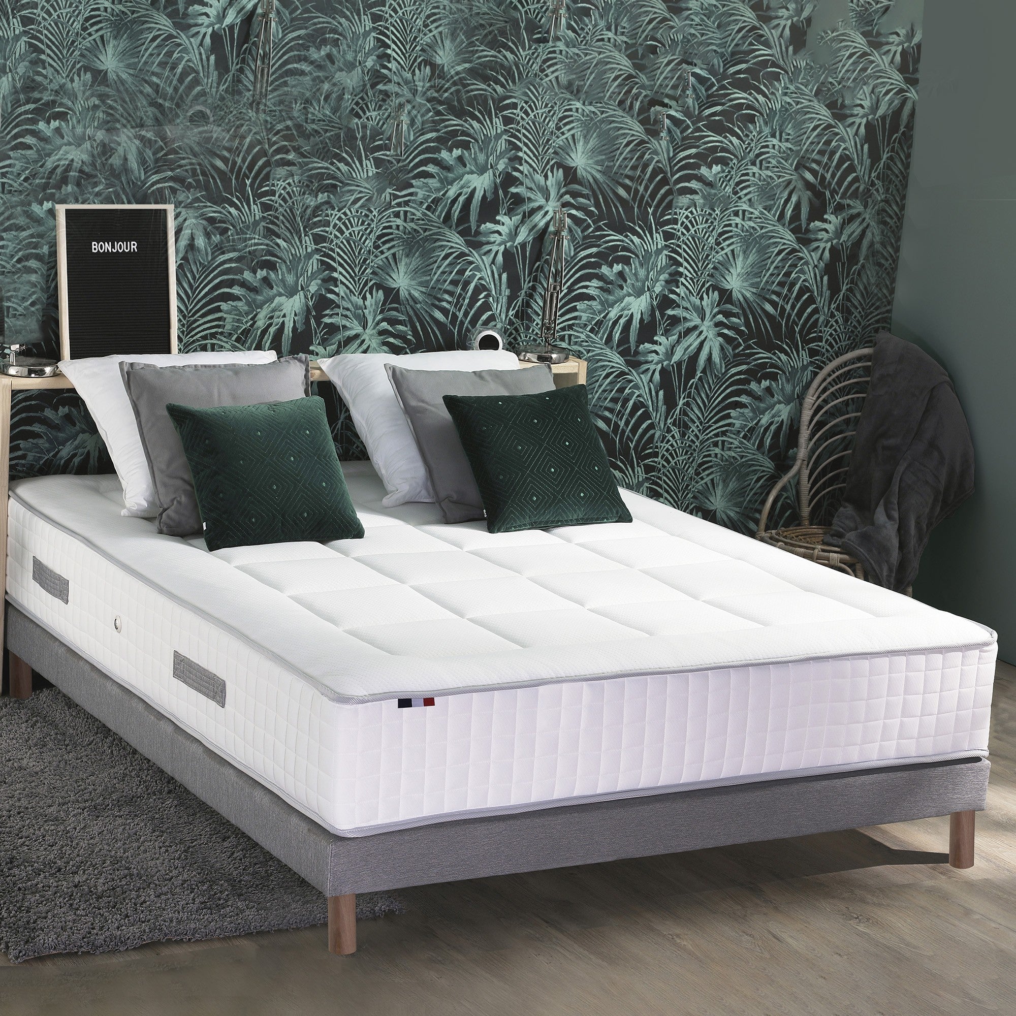 Ensemble 140x190 cm  matelas 30 cm Ressort 7 zones + sommier + oreiller + couette - FABRICATION FRANCAISE