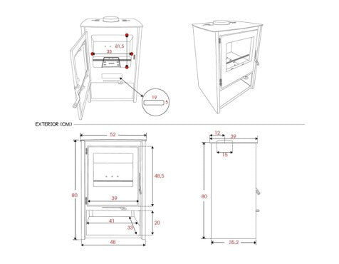 Poêle à bois Bayonne - 10,6 kW - 300 m3 - A+