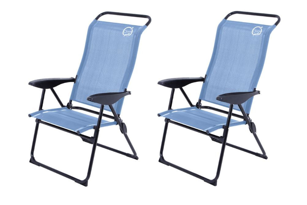 Lot de 2 Fauteuils de camping 5 positions pliable - Bleu - 70 x 62 x 105 cm (