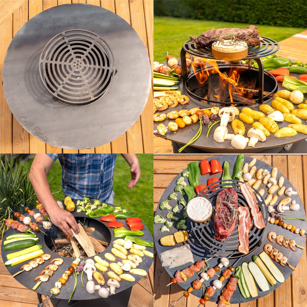 Brasero haut acier corten avec plaque et grille amovible inox barbecue plancha extérieur Ø 75 cm