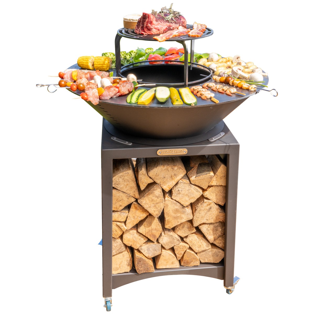 Brasero haut avec plaque et grille amovible en acier barbecue plancha extérieur Ø 75 cm