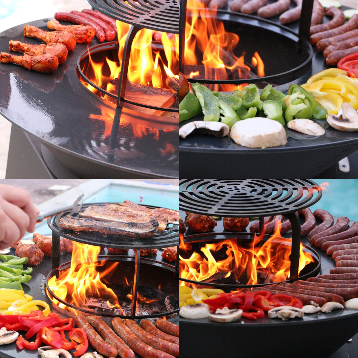 Brasero îlot avec plaque et grille amovible en acier barbecue plancha extérieur Ø 100 cm