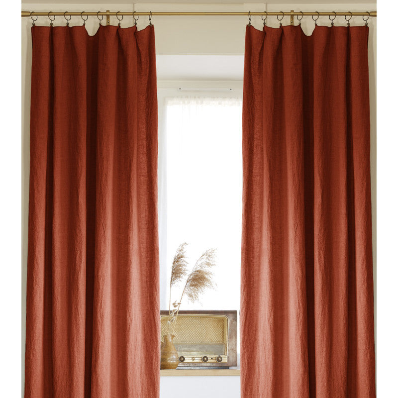 Rideau ajustable + 8 anneaux pince 140 x 270 cm Lin lavé SOLINE Paprika