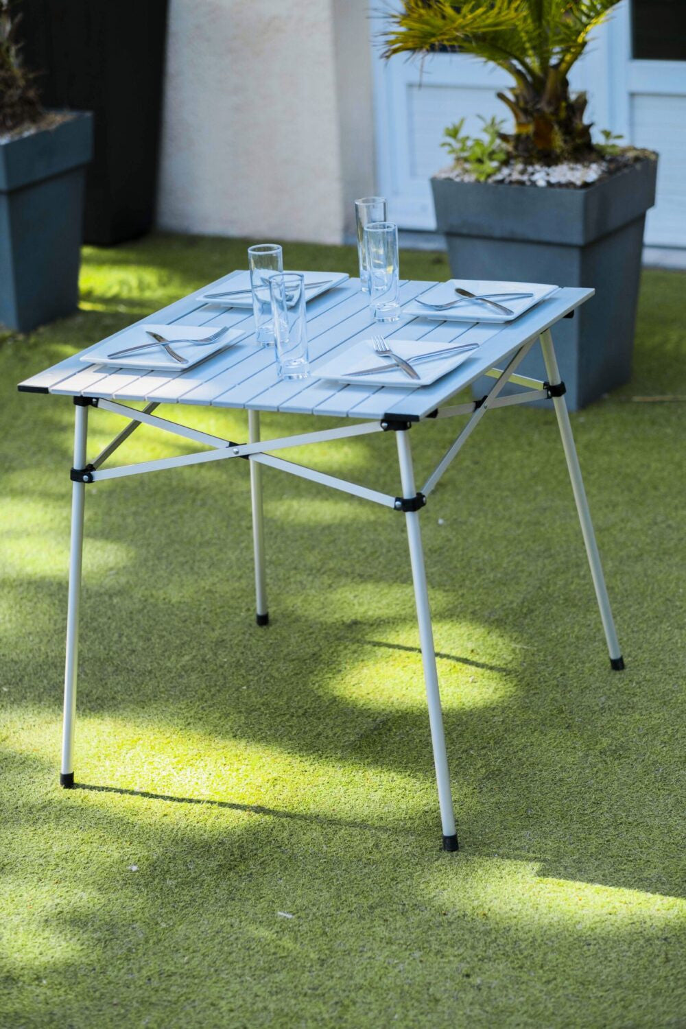 Lot de 2 tables à lattes de camping - Housse de transport inclus - 70 x 70  x 70 cm
