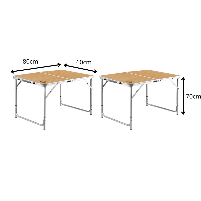 Lot de 2 tables de camping pliables 4 places -  80 x 60 x 70 cm