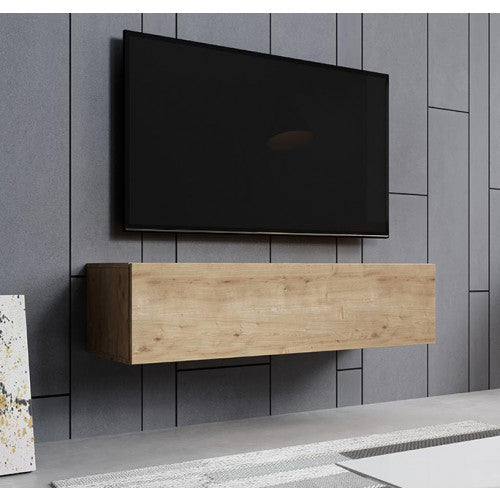 Meuble TV suspendu  chêne clair  - 120 X 30 cm - Amara M1