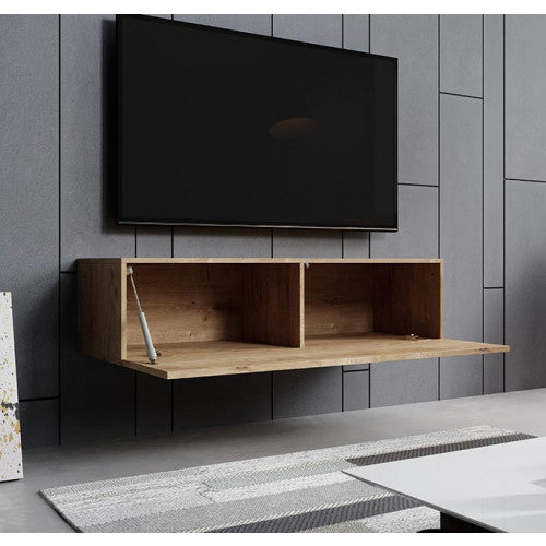 Meuble TV suspendu  chêne clair  - 120 X 30 cm - Amara M1
