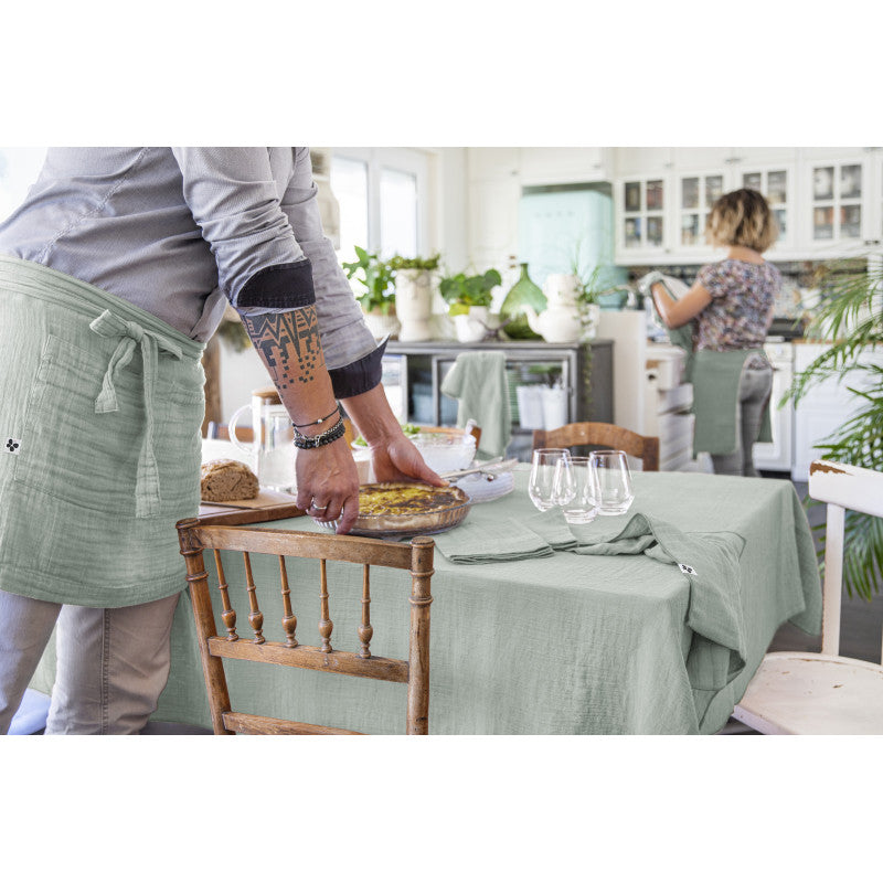 Nappe rectangle 150 x 350 cm Gaze de coton unie GAÏA Eucalyptus