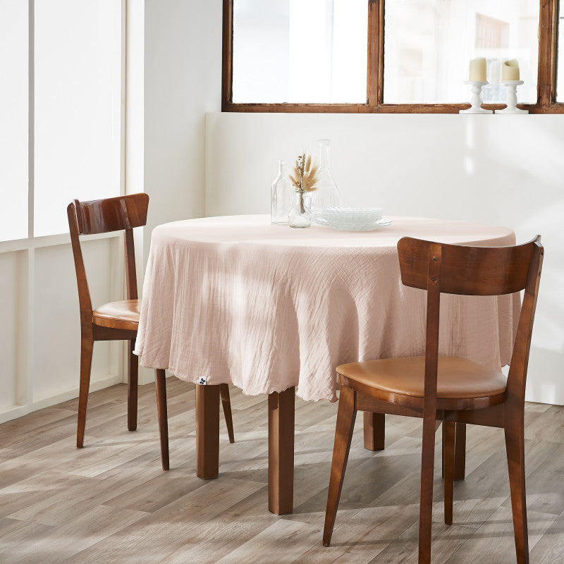 Nappe ronde (0) 180 cm Gaze de coton unie GAÏA Guimauve