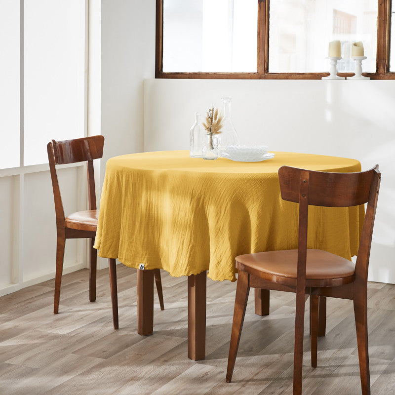 Nappe ronde (0) 180 cm Gaze de coton unie GAÏA Safran