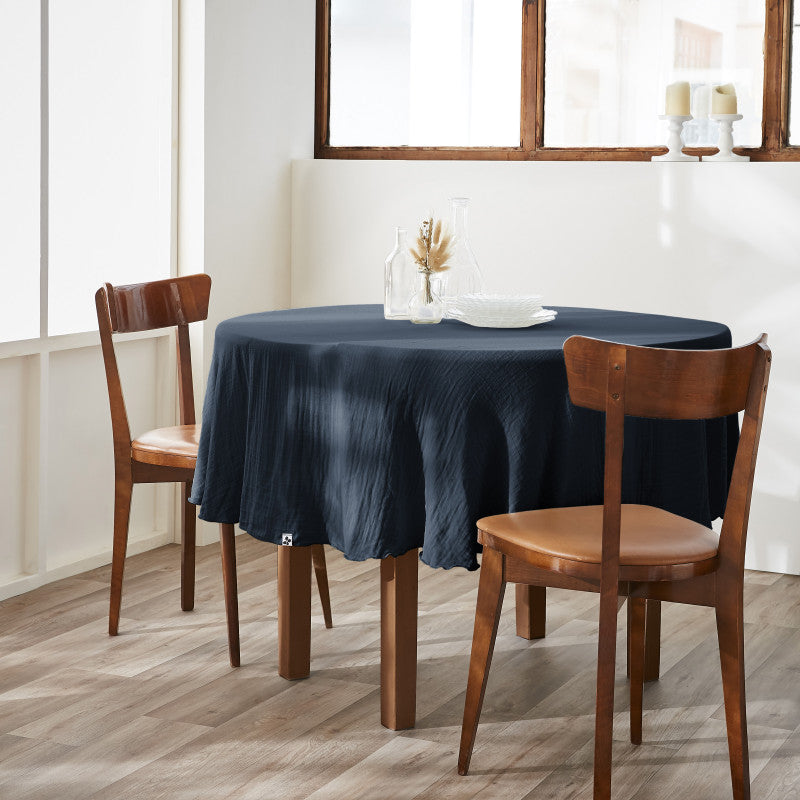 Nappe ronde (0) 180 cm Gaze de coton unie GAÏA Minuit