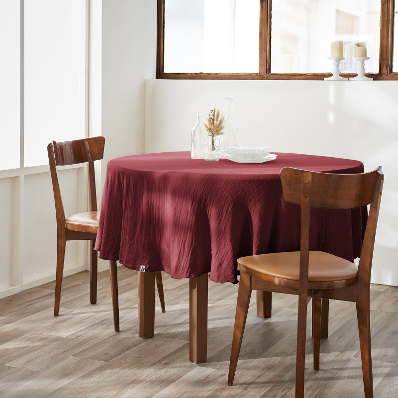 Nappe ronde (0) 180 cm Gaze de coton unie GAÏA Lie de vin