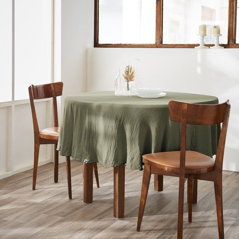 Nappe ronde (0) 180 cm Gaze de coton unie GAÏA Romarin