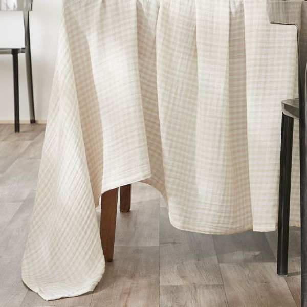 Nappe rectangle 150x350 cm Gaze de Coton Quadri Naturel