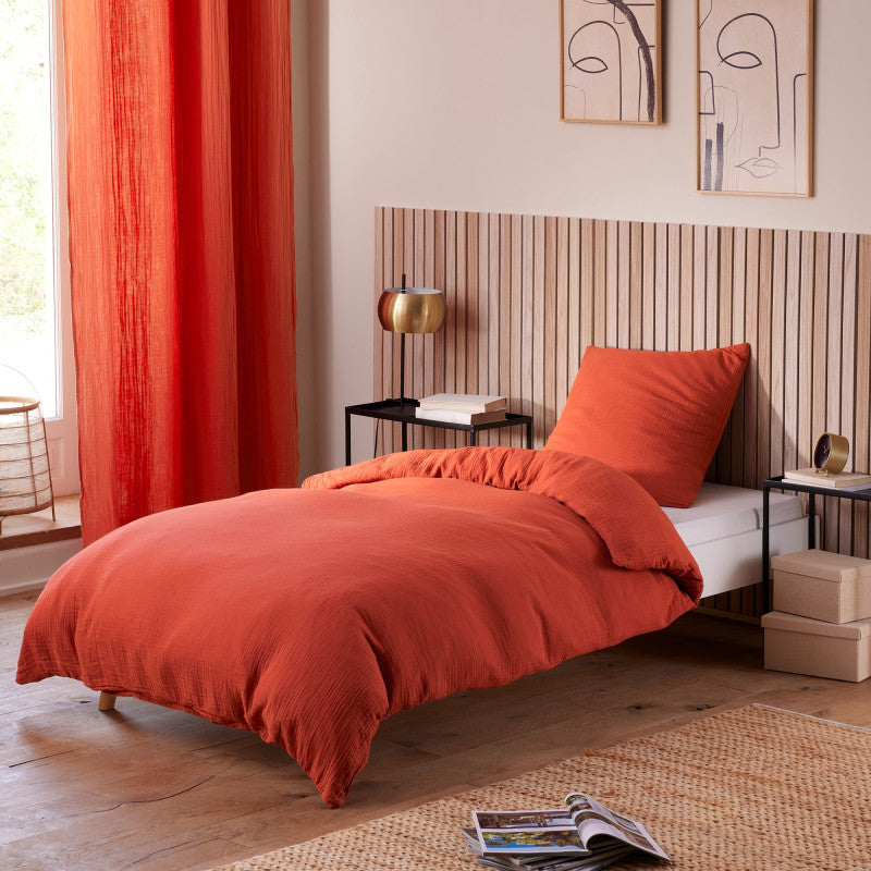 Pack 3 pièces Parure de Draps - Dh 90 Gaze de Coton Terracotta