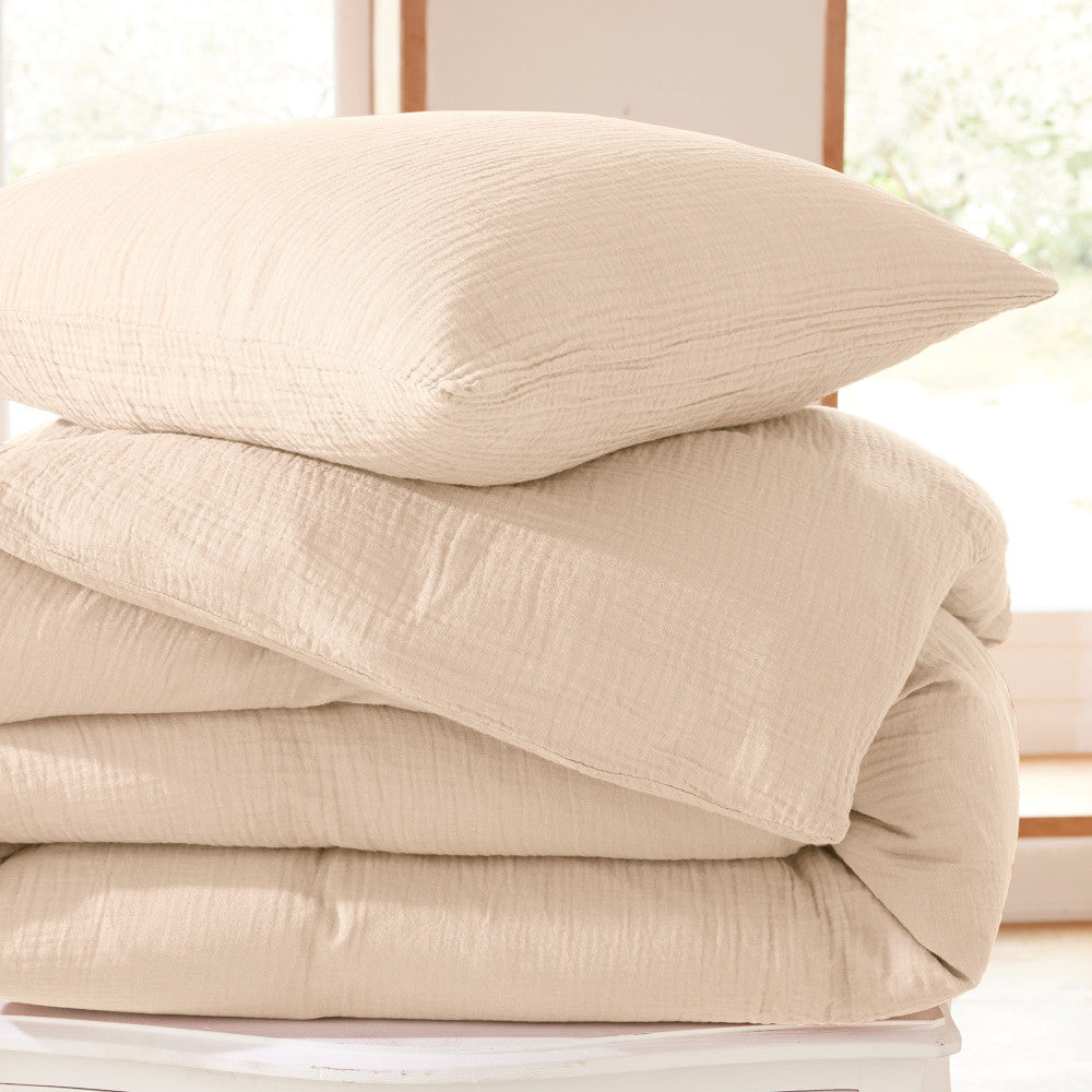 Pack 3 Pièces Housse de couette Gaze de Coton 140 x 200 cm - Naturel