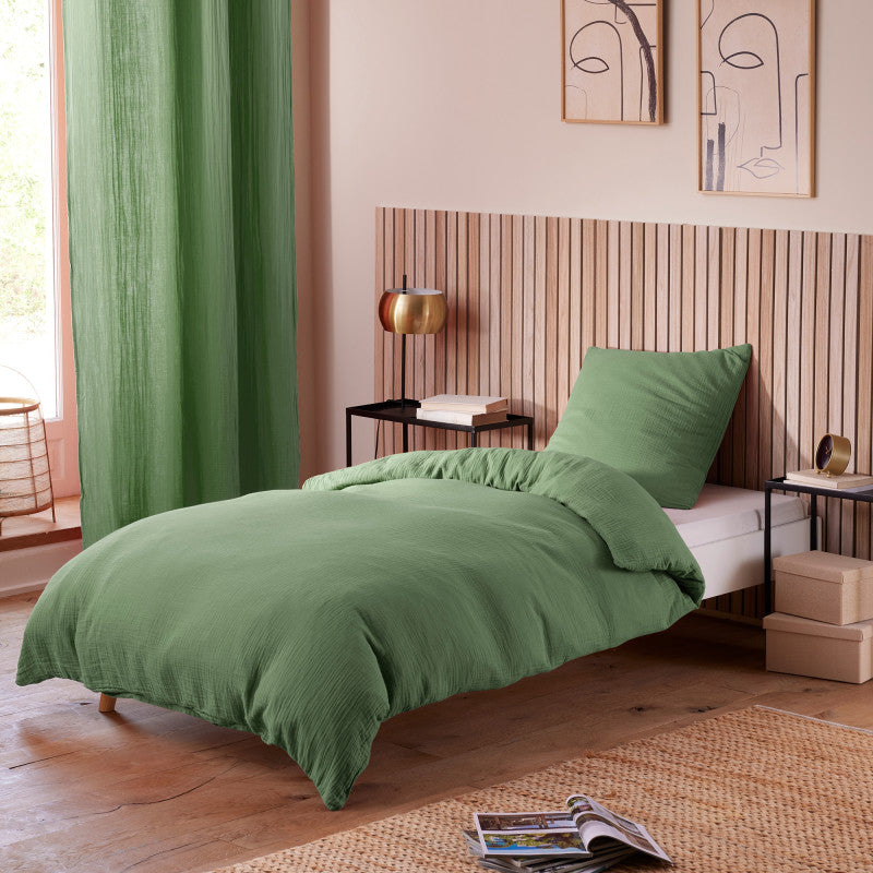 Pack 3 Pièces Housse de couette Gaze de Coton 140 x 200 cm - Dh 90 Olive