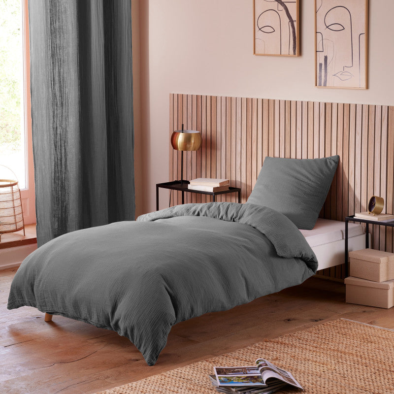 Pack 3 Pièces Housse de couette Gaze de Coton 140 x 200 cm Dh 90  Ardoise
