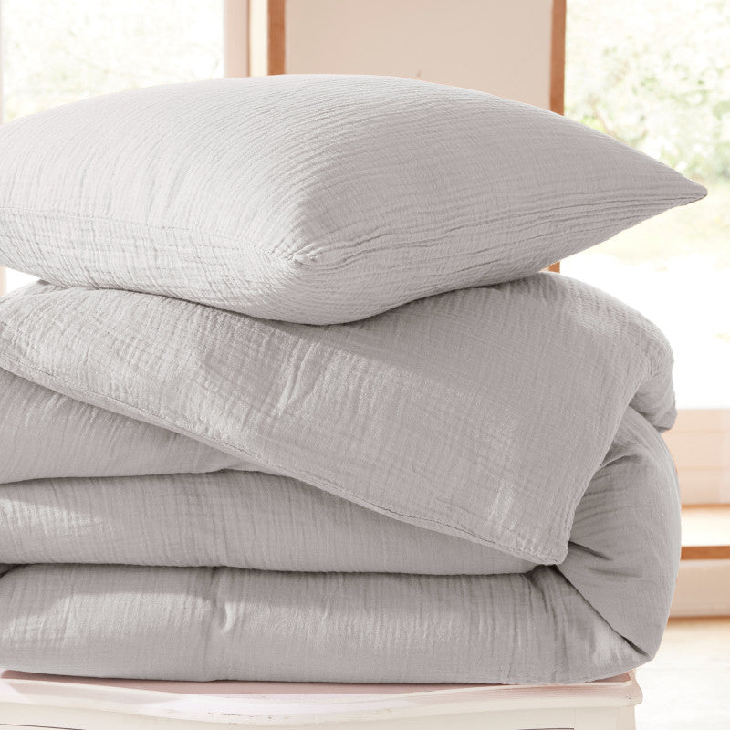 Pack 3 Pièces Housse de couette Gaze de Coton 140 x 200 cm Dh 90 Perle