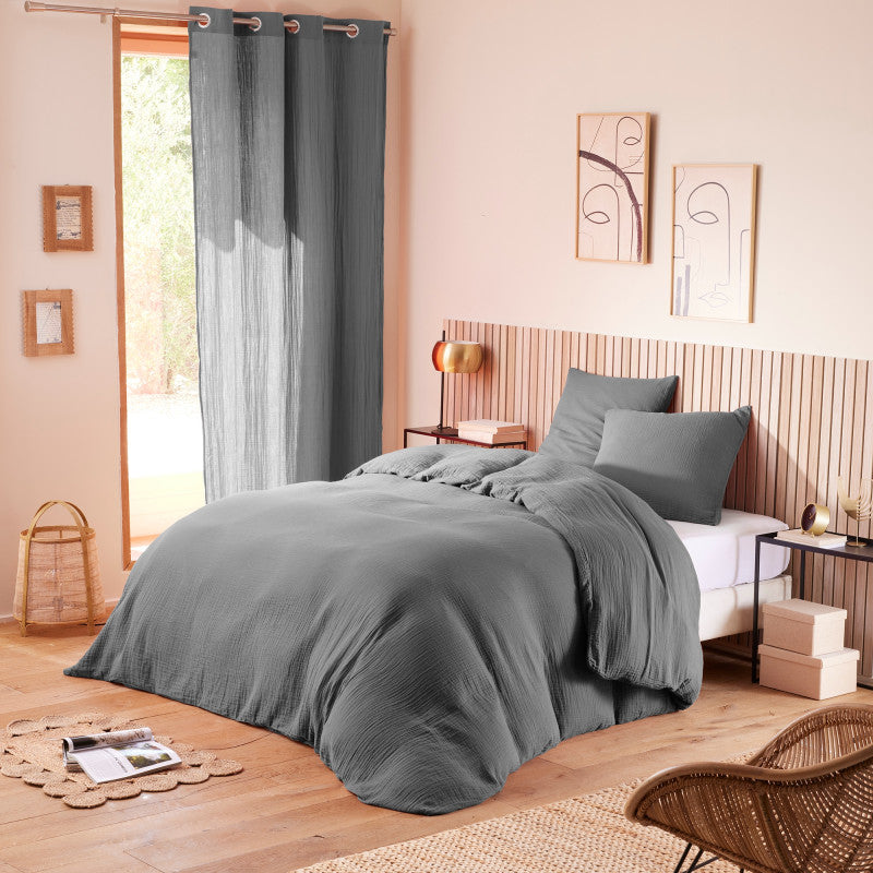 Pack 4 Pièces Housse de couette 260x240 cm - Gaze de Coton - Ardoise