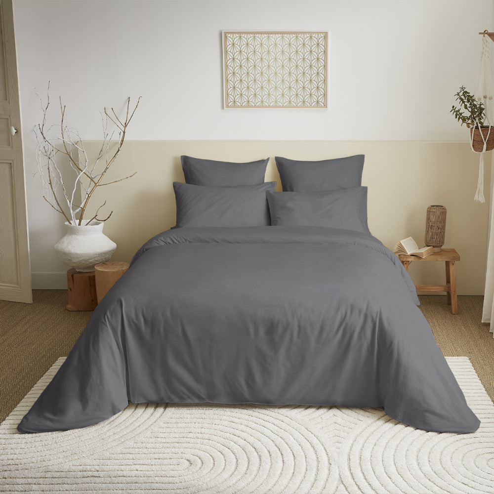 Pack 6 pièces Housse de couette Unicolore 220 x 240 cm - Drap housse 160 x 200 cm - 100% Coton 57 Fils