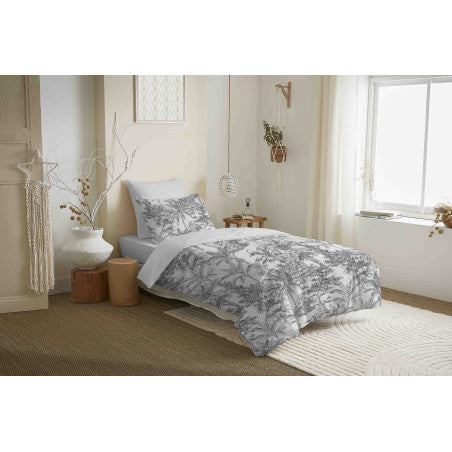 Pack Complet Housse de couette  Imprimé 140 x 200 cm - Drap housse 90 x 190 cm - 100% coton / 57 fils/cm² - ADAMA PERLE