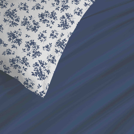 Pack Complet Housse de couette  Imprimé 140 x 200 cm - Drap housse 90 x 190 cm - 100% coton / 57 fils/cm² - ELOISE BLEU