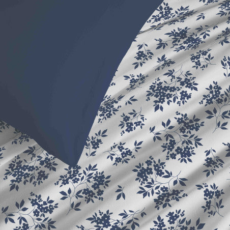 Pack Complet Housse de couette  Imprimé 140 x 200 cm - Drap housse 90 x 190 cm - 100% coton / 57 fils/cm² - ELOISE BLEU