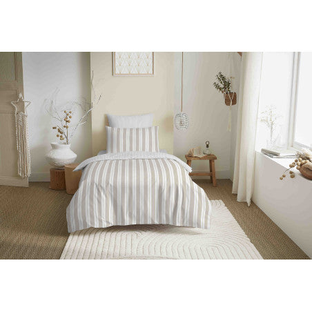 Pack Complet Housse de couette  Imprimé 140 x 200 cm - Drap housse 90 x 190 cm - 100% coton / 57 fils/cm² - FLORENCE NATUREL