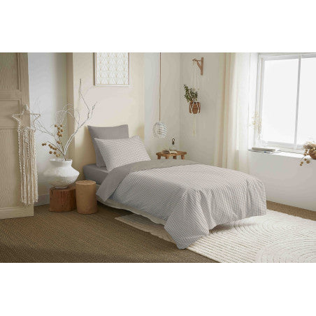 Pack Complet Housse de couette  Imprimé 140 x 200 cm - Drap housse 90 x 190 cm - 100% coton / 57 fils/cm² - GABRIELLE NATUREL