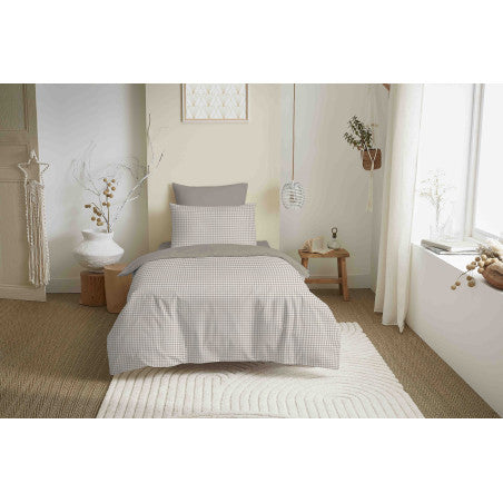 Pack Complet Housse de couette  Imprimé 140 x 200 cm - Drap housse 90 x 190 cm - 100% coton / 57 fils/cm² - GABRIELLE NATUREL