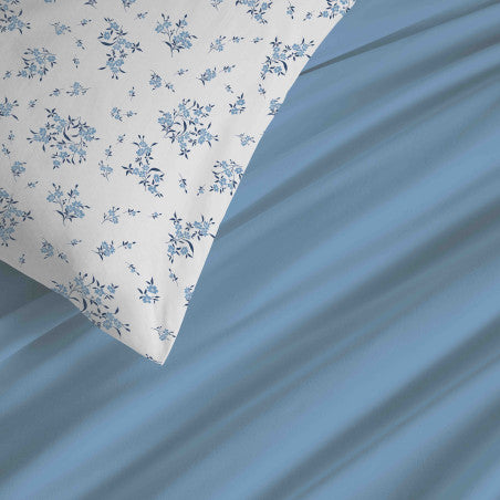 Pack Complet Housse de couette  Imprimé 140 x 200 cm - Drap housse 90 x 190 cm - 100% coton / 57 fils/cm² - LOUISE BLEU