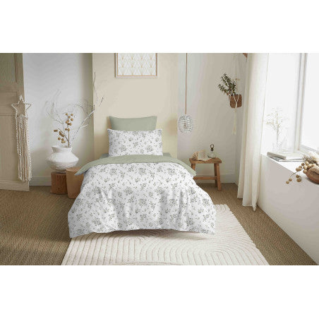 Pack Complet Housse de couette  Imprimé 140 x 200 cm - Drap housse 90 x 190 cm - 100% coton / 57 fils/cm² - LOUISE ROMARIN