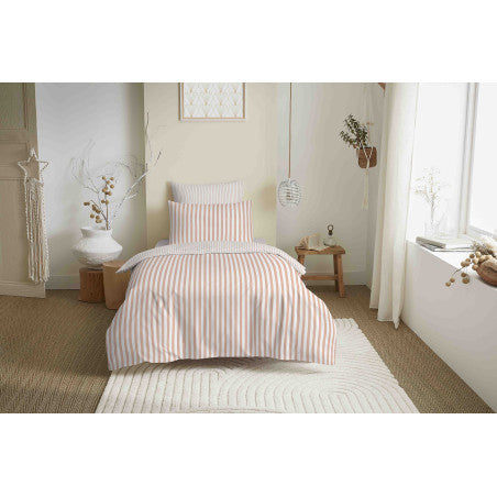 Pack Complet Housse de couette  Imprimé 140 x 200 cm - Drap housse 90 x 190 cm - 100% coton / 57 fils/cm² - PALERME BLUSH