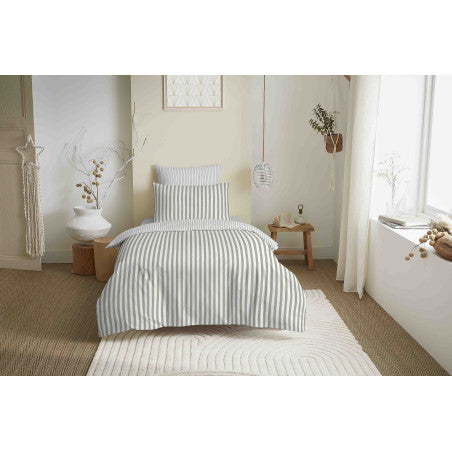 Pack Complet Housse de couette  Imprimé 140 x 200 cm - Drap housse 90 x 190 cm - 100% coton / 57 fils/cm² - PALERME EUCALYPTUS