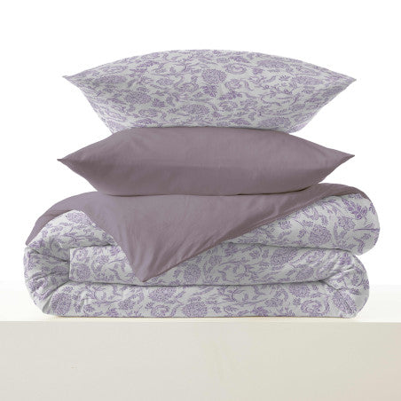 Pack Complet Housse de couette  Imprimé 140 x 200 cm - Drap housse 90 x 190 cm - 100% coton / 57 fils/cm² - SALMA LAVANDE