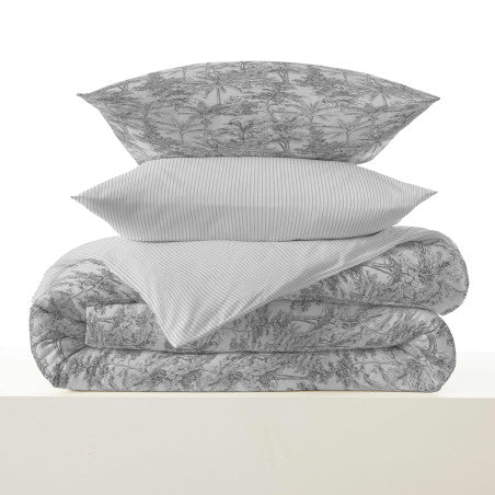 Pack Complet Housse de couette Imprimé 220 x 240 cm - Drap housse 140 x 190 cm - 100% coton / 57 fils/cm² - ADAMA PERLE