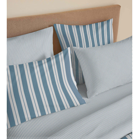 Pack Complet Housse de couette Imprimé 220 x 240 cm - Drap housse 140 x 190 cm - 100% coton / 57 fils/cm²- FLORENCE DENIM