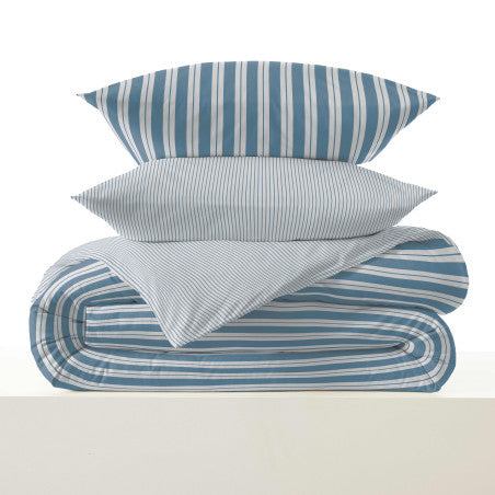 Pack Complet Housse de couette Imprimé 220 x 240 cm - Drap housse 140 x 190 cm - 100% coton / 57 fils/cm²- FLORENCE DENIM
